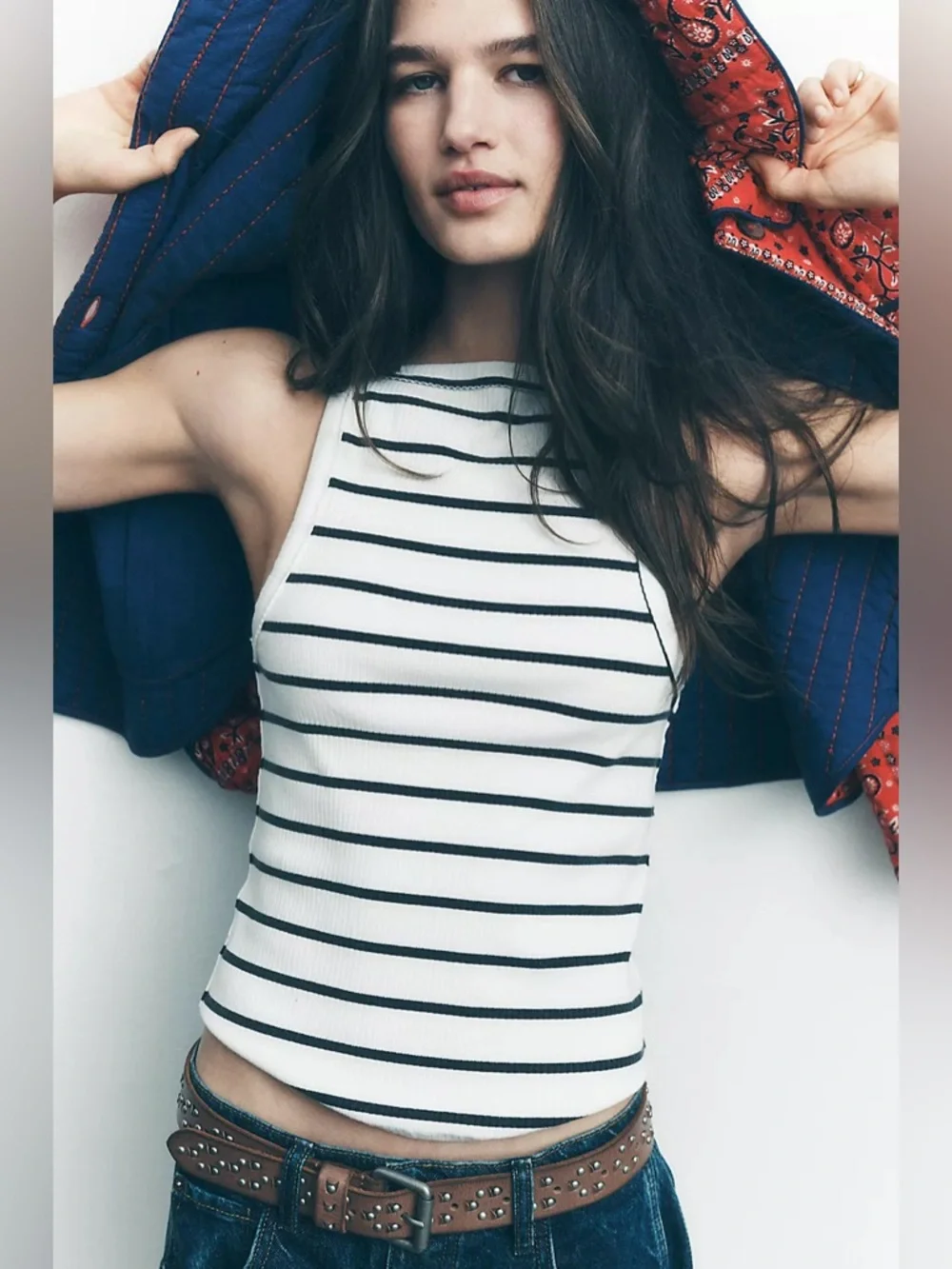 FREE PEOPLE We The Free Mia Striped Tank Top Black White NWT